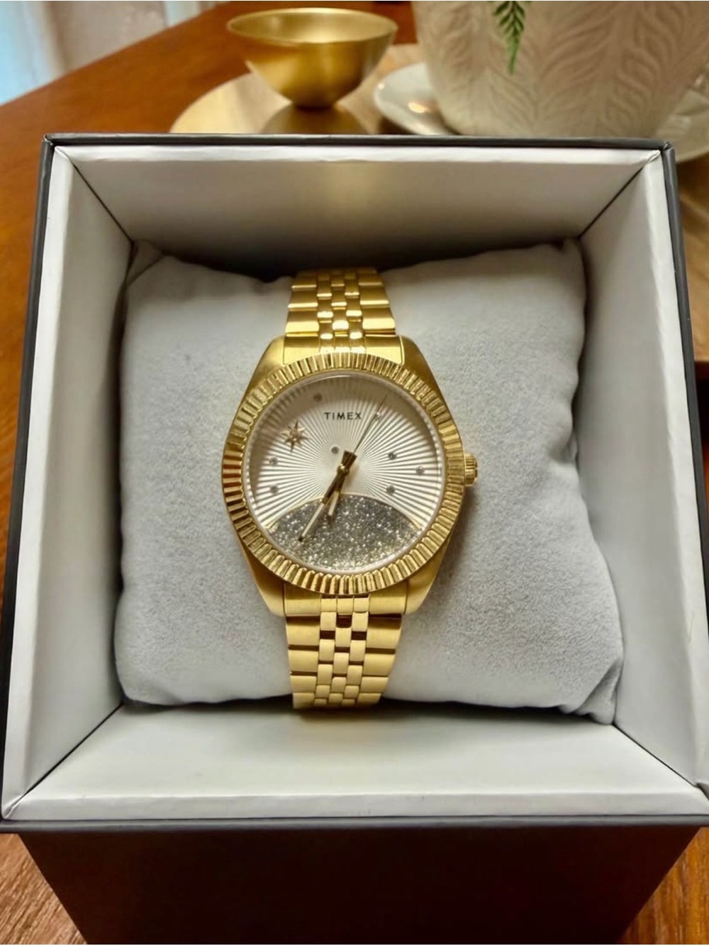 Timex Women’s Gold-tone Bracelet Watch with Glitter Accent Dial